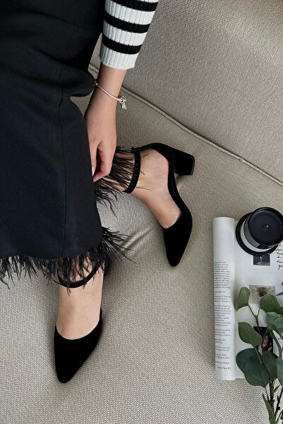 POLKA STORE Dámské pohodlné černé semišové boty Ruth na krátkém tlustém podpatku