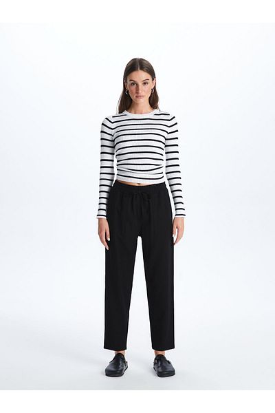 LC Waikiki Flache Damenhose aus Leinenmischung mit elastischem Bund