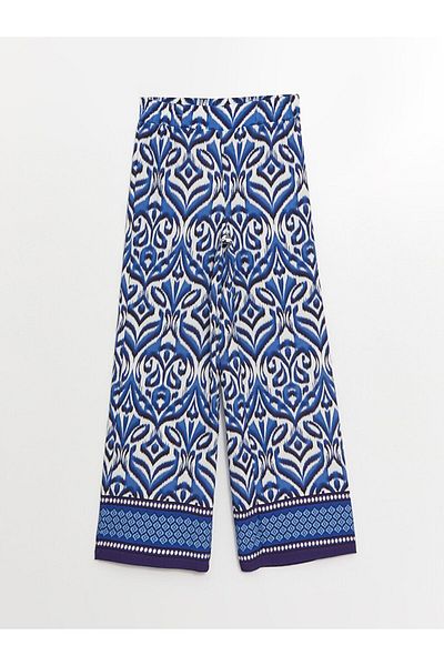LC Waikiki Gemusterte Damenhose mit weitem Bein und elastischem Bund