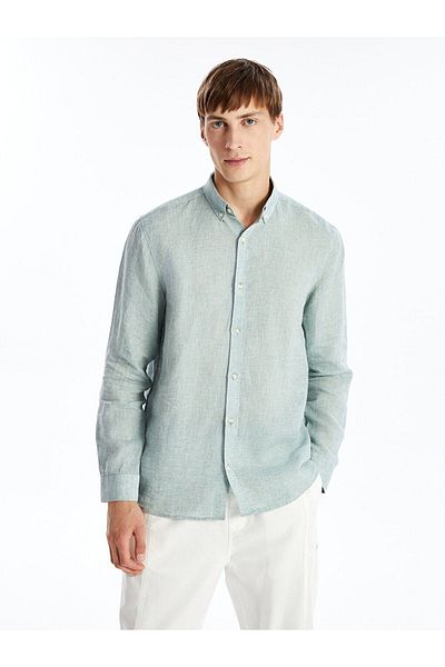 LC Waikiki Slim Fit Langarm-Hemd für Männer aus Leinen