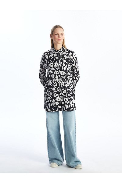 LC Waikiki Dámská tunika oversize vzorovaná s dlouhým rukávem