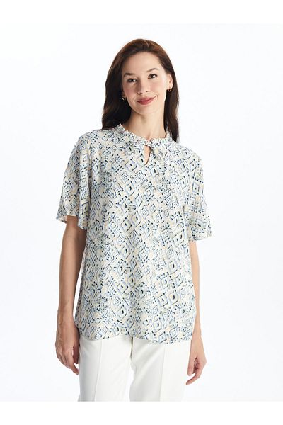 LC Waikiki Kurzärmlige Damenbluse mit Bindekragenmuster