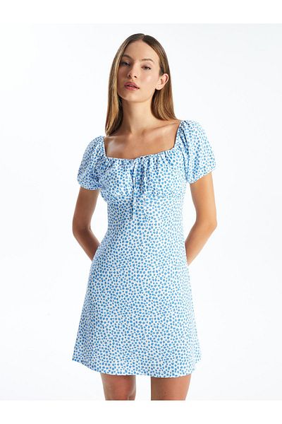 LC Waikiki Rochie de dama cu decolteu patrat cu imprimeu floral - maneca scurta