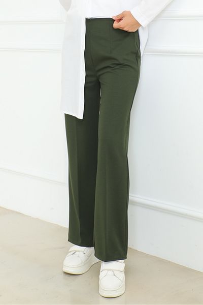 Bestenur Khaki Palazzo Scuba Trousers 866 - Relaxed Fit