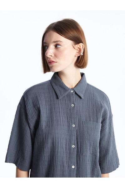 LC Waikiki LCW Vision Düz Kısa Kollu Oversize Müslin Kadın Gömlek