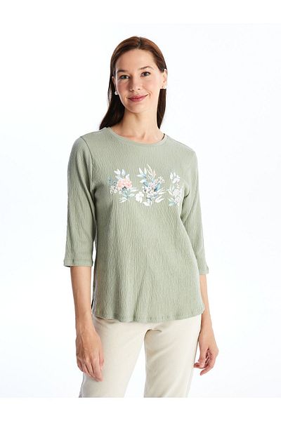 LC Waikiki Γυναικεία μπλούζα με φλοράλ στάμπα LCW Grace Crew Neck