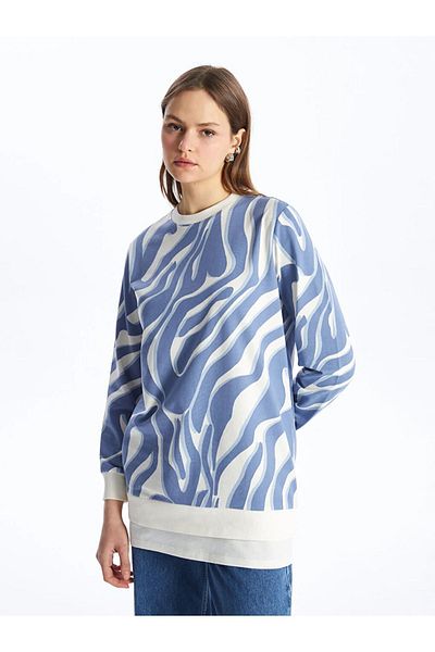 LC Waikiki LCW Modest Crew Neck Patterned Women's Sweatshirt Tunic