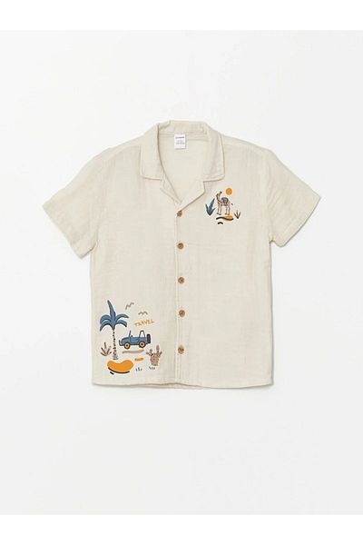 LC Waikiki Lcw Collar Short Sleeve Baby Boy Shirt and Shorts Set of 2