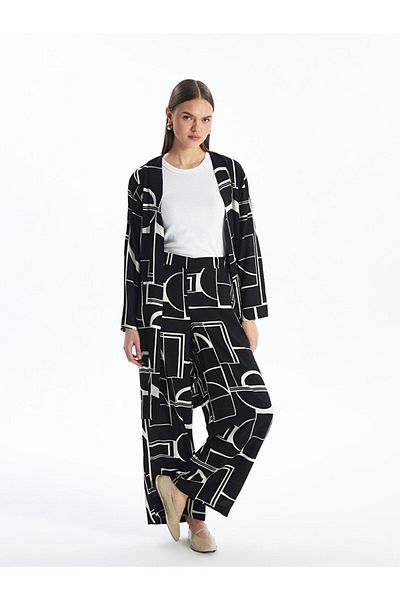 LC Waikiki Gemusterte, bequeme, geformte Damenhose mit elastischem Bund