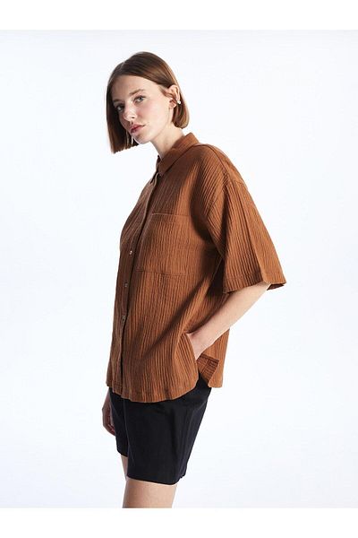 LC Waikiki LCW Vision Flat κοντομάνικο Oversize Muslin γυναικείο πουκάμισο