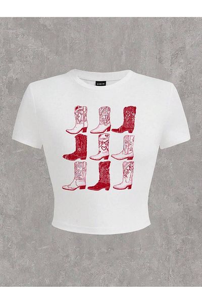 Bengi Clothing Y2k Printed Γυναικείο Crop Top - Μπλούζα με κοντό μανίκι