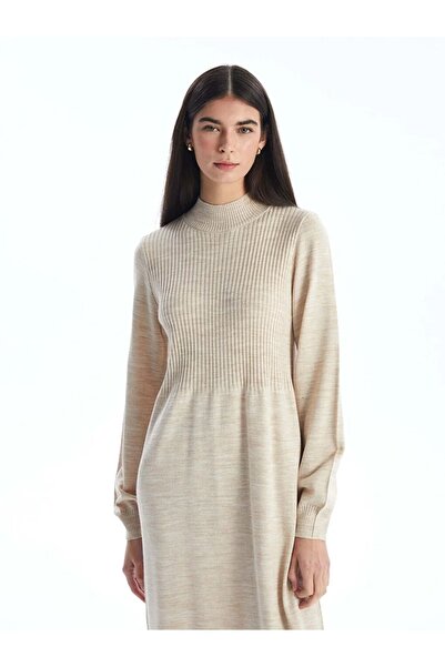 LC Waikiki LCW Modest - Γυναικείο πλεκτό φόρεμα με μισό ζιβάγκο, μασίφ μακρυμάνικο