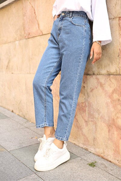 Lixera Mickey Açık Mavi Likralı Mom Jean Pantolon