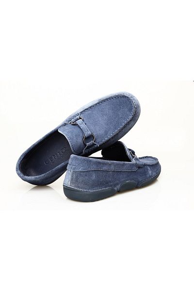 Butik Blue Color Suede Driver Genuine Leather Men's Shoes