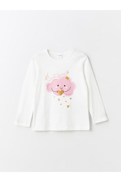 LC Waikiki Crew Neck - Dívčí pyžamový set s dlouhým rukávem s potiskem