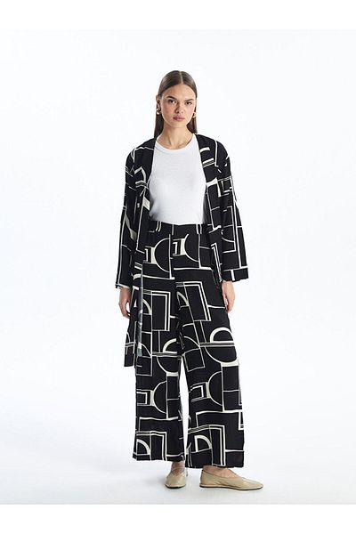LC Waikiki Gemusterte, bequeme, geformte Damenhose mit elastischem Bund
