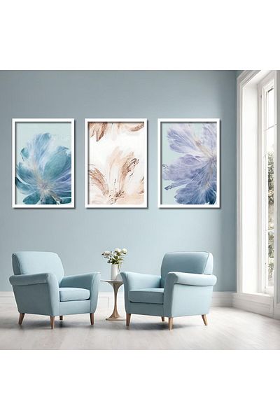 GAAGART Set de 3 MDF cu cadru laminat din lemn, modele abstracte pastel