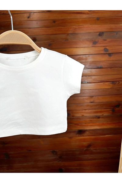 1blood ΛΕΥΚΟ Crop Girl Basic T-Shirt