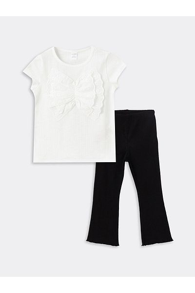 LC Waikiki Crew Neck Short Sleeve Blouse and Leggings for Baby Girl - Set of 2
