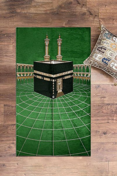 EY HOME Digital Printed Washable Kaaba Motif Stylish Design Prayer Rug Prayer Mat 70X130