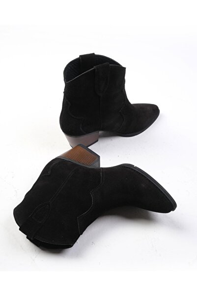 Mio Gusto Hakiki Süet Siyah Renk Kadın Kovboy Bot