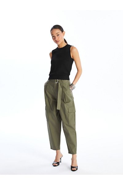 LC Waikiki Comfortable Molded Women's Cargo Pants with Belt on the Waist