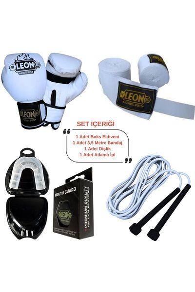 By Leon 1982 Leon Blade Training Boks, Kick Boks Ve Muay Thai Eldiveni Atlama İpi Dişlik ve Bandaj Seti 3,5 Metre