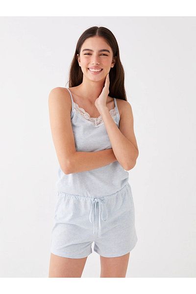 LC Waikiki Πυτζάμες LCW ECO V-Neck με δαντέλα με λεπτομερή λουράκια γυναικεία σορτς