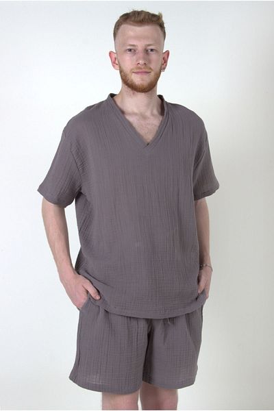 ARİNNASİDE Muslin Men's Casual and Summer Gray Shorts with Elastic Waist and Laces
