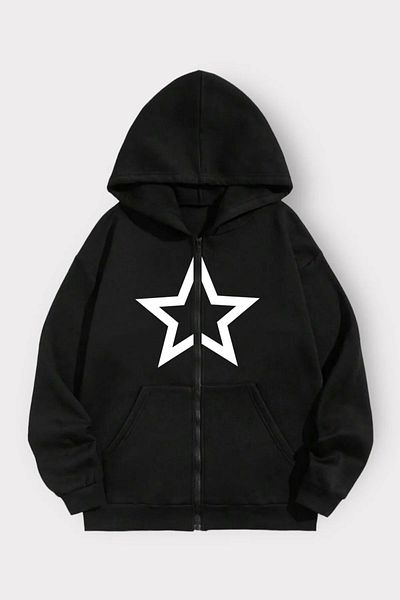 1blood Ζακέτα με φερμουάρ Black Hollow Star Unisex με κουκούλα