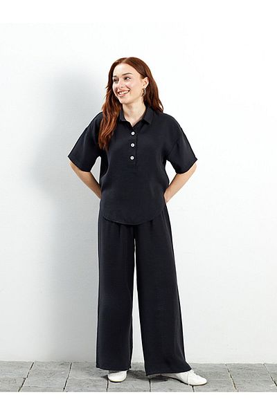 LC Waikiki Damenbluse – Petite-Hemdkragen, kurze Ärmel