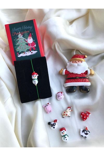 PEONY - peonyofficiall New Year Snowman Glass Murano Bracelet Green String New Year Themed Christmas Bracelet