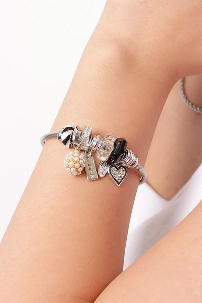 Pikas Steel Charm Bracelet Black-grey
