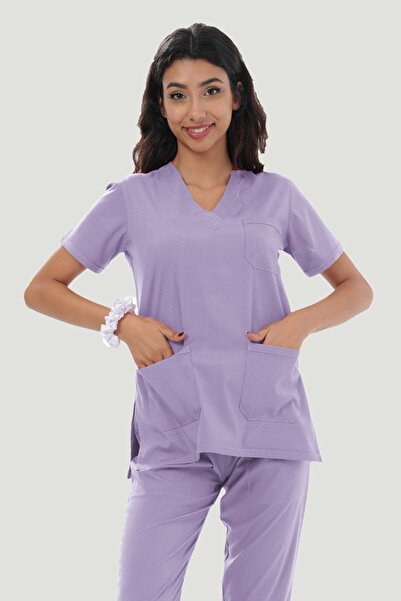 Artra Medical Giyim Likralı U-flex Kısa Kollu Tesettür Cerrahi Forma - Lila