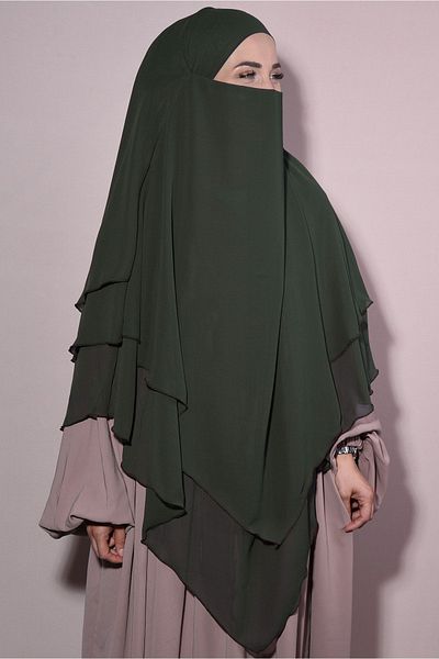 Ns nowascarf Souffle Three Layer Chiffon Ready-made Veil Hijab Shawl Khaki Green