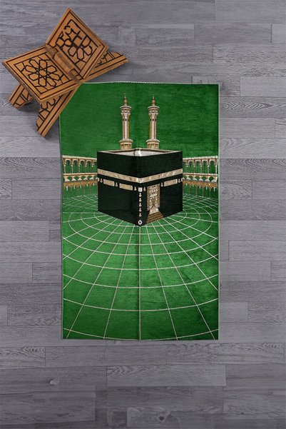 EY HOME Digital Printed Washable Kaaba Motif Stylish Design Prayer Rug Prayer Mat 70X130
