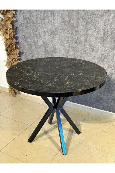 ASLANSTORE 90 cm Yuvarlak Yemek Masası | Siyah Renk, Metal Ayaklı, Modern Tasarım