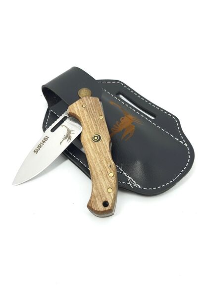 SÜR1461 Profesyonel Kamp Çakısı İsme Özel Outdoor Bıçak Deri Kılıf İşlemeli Set