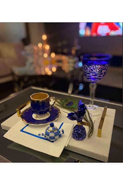 Kristes Studio Teapot Serisi Kokteyl Peçete Mavi Damalı 2’li