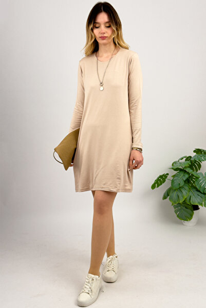 Betimoda Beige Women's Tunic - Long Sleeve, Crew Neck, Combed Cotton Underwear