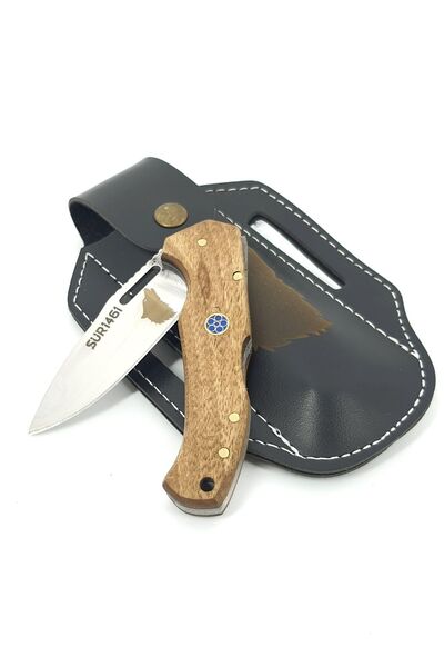 SÜR1461 Profesyonel Kamp Çakısı İsme Özel Outdoor Bıçak Deri Kılıf İşlemeli Set