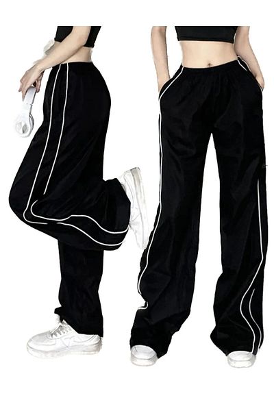 1blood Harajuku Black Striped Unisex Parachute Pants / Sweatpants