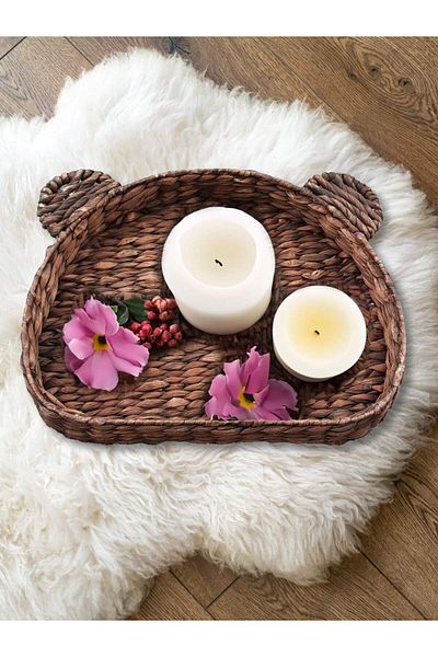 EVİMTATLIEVİM Wicker Basket Organizer with Cat Figure Set of Two
