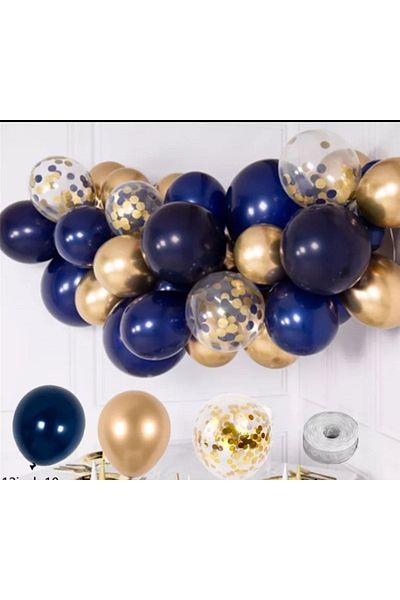 asöy Balloon Chain Set Chrome Gold Balloon Gold Sequin Balloon Pastel Navy Blue Balloon