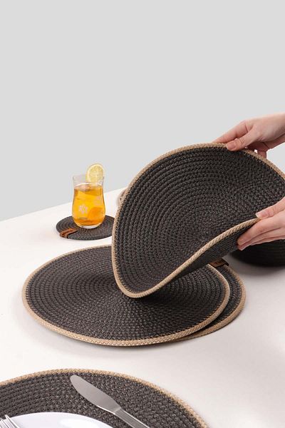 Pikas 6 Pieces Jute Plate / American Service Lux Presentation Plate, Presentation Plate Dowry Set Knitted Plate Bottom