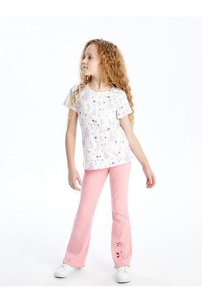 LC Waikiki Flower Patterned Elastic Waist Spanish Leg Leggings for Girl