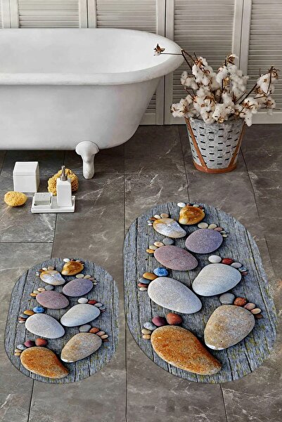 EY HOME Σετ τουαλέτας με διπλό οβάλ χαλάκι μπάνιου με αντιολισθητικό μοτίβο 3...