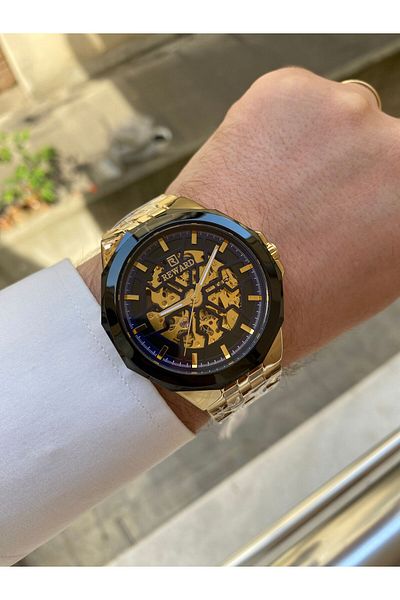Reward Men's Steel Wrist Watch - Automatic Mechanism and Bracelet Gift (No Battery)