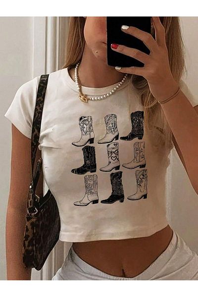 Bengi Clothing Y2k Printed Γυναικείο Crop Top - Μπλούζα με κοντό μανίκι