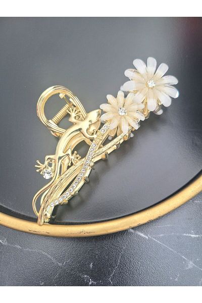 GÜLPEŞE Cataramă XXL Daisy Latch cu piatră de cristal auriu - GLPŞ-717